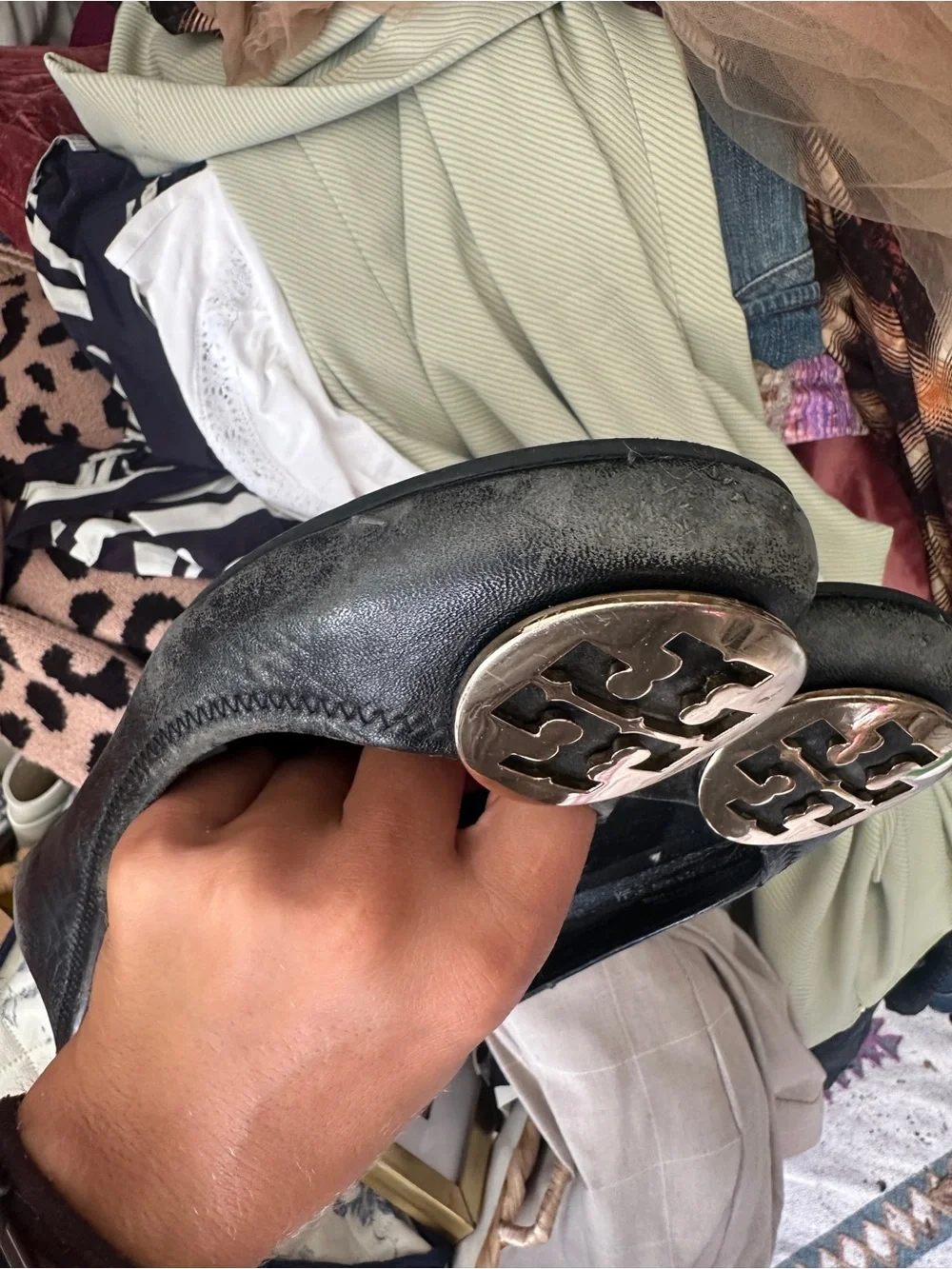 Tory Burch Black Leather Flats sz 8.5